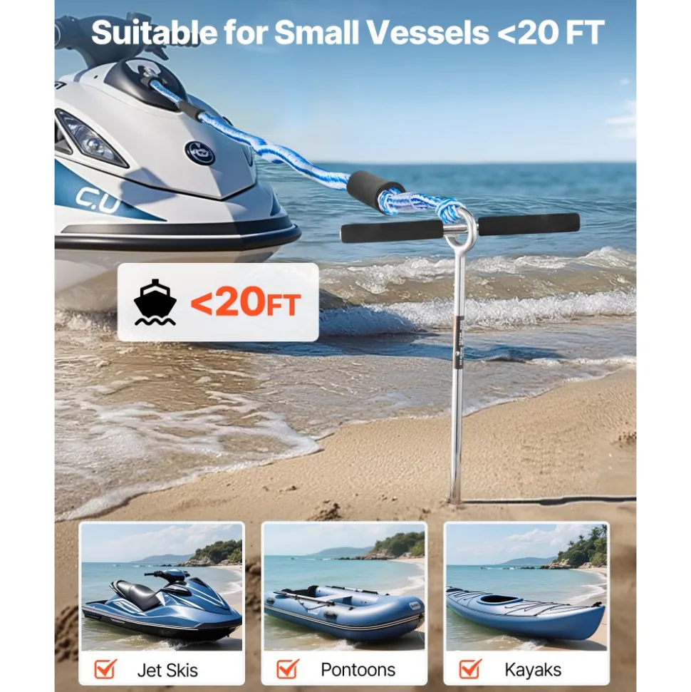 VEVOR Sand Anchor, 18 in Stainless Steel Beach Anchor, Screw in Sand Boat Anchors with Spiral Blade, Shallow Water Boat Auger Anchors, for Securing Jet Ski PWC Pontoon Kayak on Beaches and Sandbars