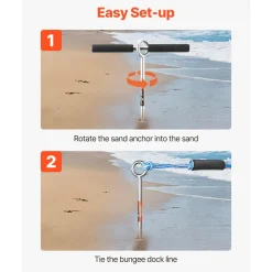 VEVOR Sand Anchor, 18 in Stainless Steel Beach Anchor, Screw in Sand Boat Anchors with Spiral Blade, Shallow Water Boat Auger Anchors, for Securing Jet Ski PWC Pontoon Kayak on Beaches and Sandbars