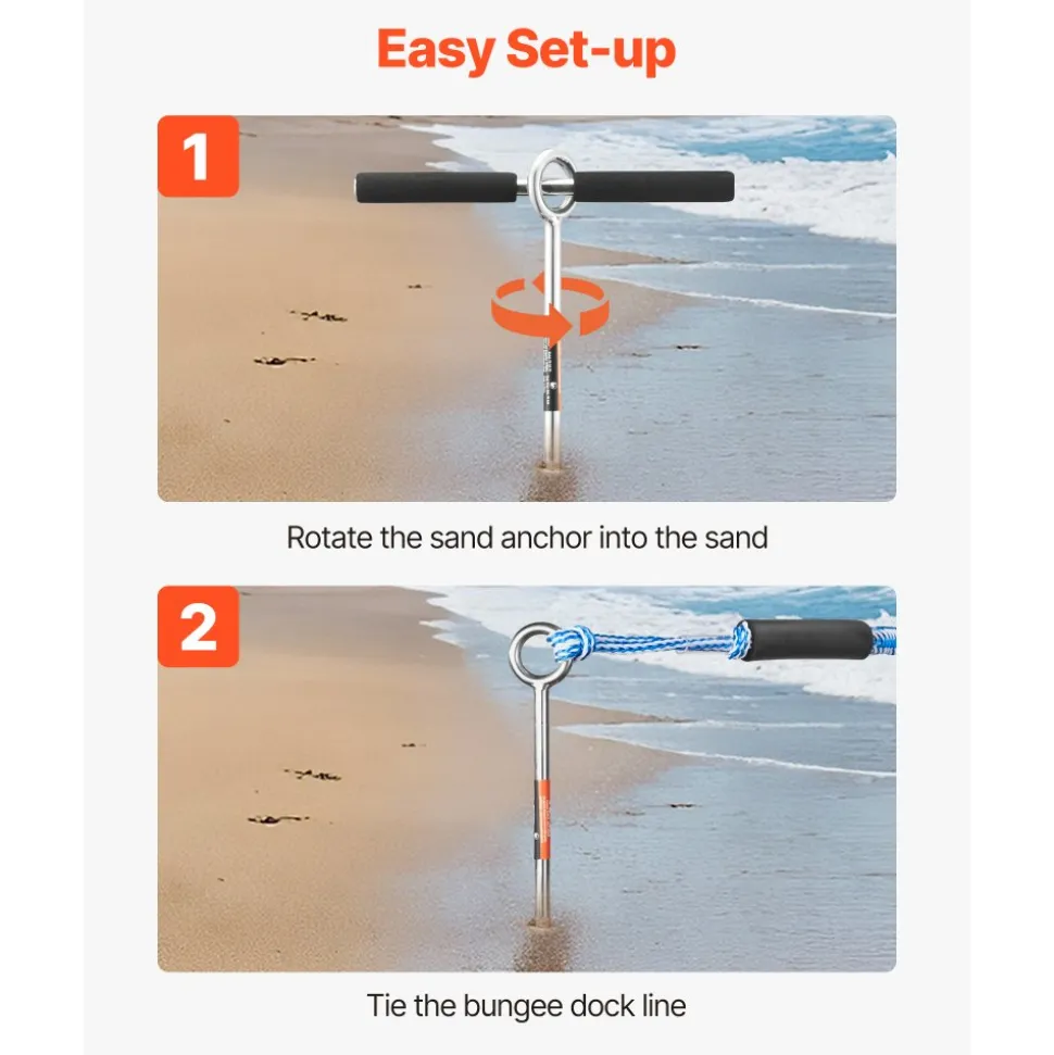 VEVOR Sand Anchor, 18 in Stainless Steel Beach Anchor, Screw in Sand Boat Anchors with Spiral Blade, Shallow Water Boat Auger Anchors, for Securing Jet Ski PWC Pontoon Kayak on Beaches and Sandbars