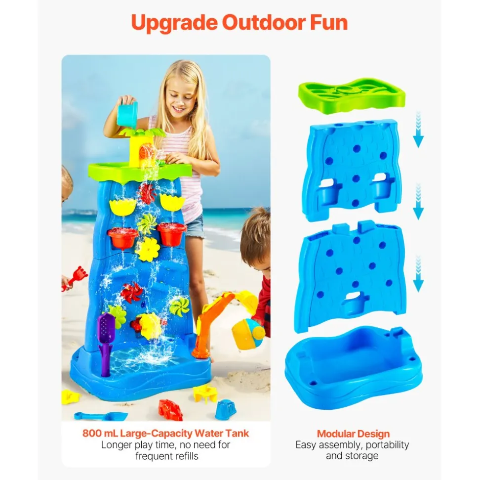 VEVOR Sand and Water Table for Toddlers, Double-Sided Kids Activity Waterfall Playset with 37PCS Accessories, Kids Activity Sensory Table, Outdoor Summer Sand Water Play Table for 3+ Years Boys Girls