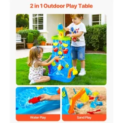 VEVOR Sand and Water Table for Toddlers, Double-Sided Kids Activity Waterfall Playset with 37PCS Accessories, Kids Activity Sensory Table, Outdoor Summer Sand Water Play Table for 3+ Years Boys Girls