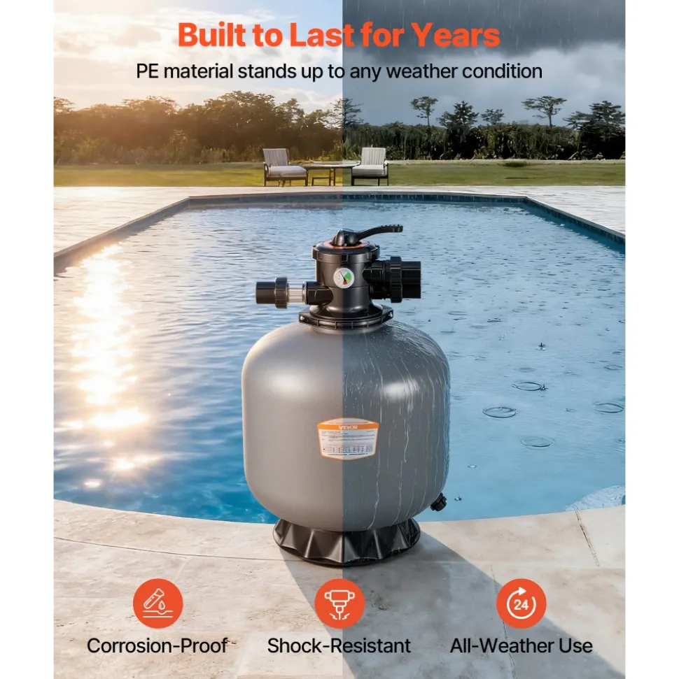 VEVOR Sand Filter, 20-Inch, 50 GPM Above Inground Swimming Pool Sand Filter System, with 7-Way Multi-Port Valve, Backwash, Rinse, Recirculate, Waste, Winter, Closed Modes, for Above In Ground Pools