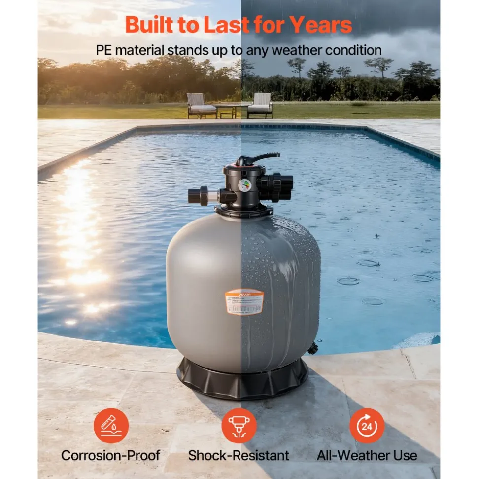 VEVOR Sand Filter, 24-Inch, 65 GPM Above Inground Swimming Pool Sand Filter System, with 7-Way Multi-Port Valve, Backwash, Rinse, Recirculate, Waste, Winter, Closed Modes, for Above In Ground Pools