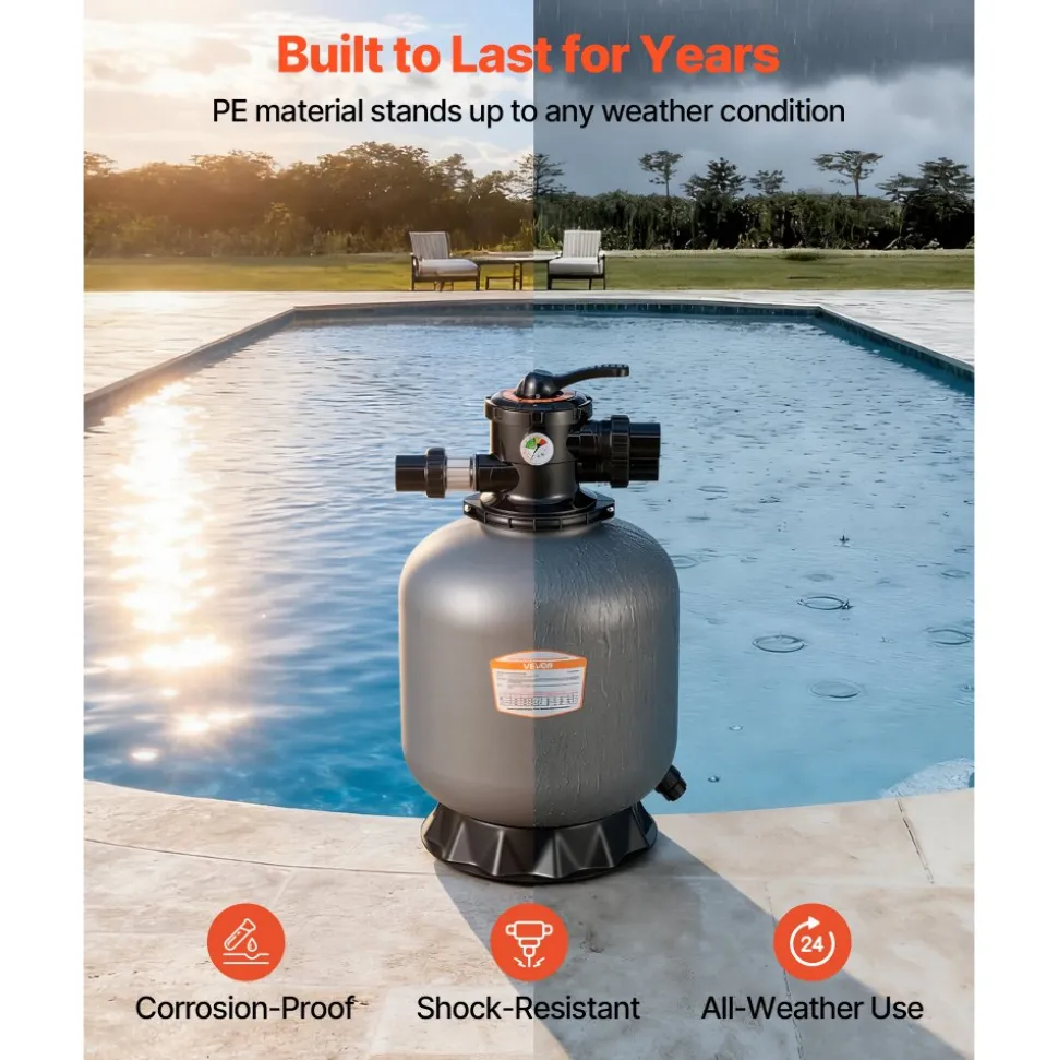 VEVOR Sand Filter, 18-Inch, 40 GPM Above Inground Swimming Pool Sand Filter System, with 7-Way Multi-Port Valve, Backwash, Rinse, Recirculate, Waste, Winter, Closed Modes, for Above In Ground Pools