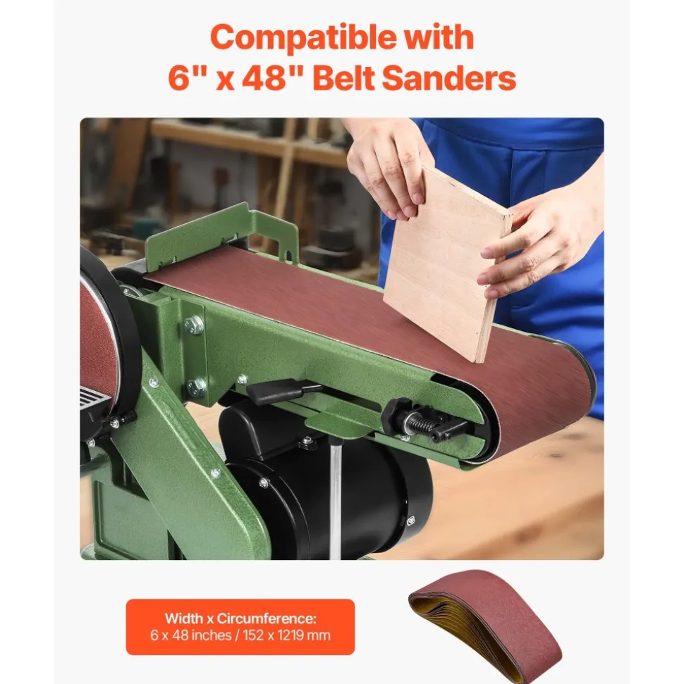 VEVOR Sanding Belts, 6 x 48-inch Belt Sander Sanding Belts, 10PCS 80 Grit Aluminum Oxide for Woodworking, Steel, Aluminum, Non-Ferrous Metals