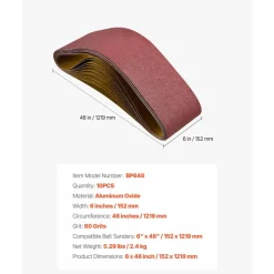 VEVOR Sanding Belts, 6 x 48-inch Belt Sander Sanding Belts, 10PCS 80 Grit Aluminum Oxide for Woodworking, Steel, Aluminum, Non-Ferrous Metals
