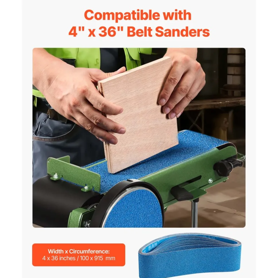 VEVOR Sanding Belts, 4 x 36-inch Belt Sander Sanding Belts, 10PCS (2 of Each 40 60 80 120 240 Grits) Zirconia for Knife Sharpening, Metal Polishing, Stainless Steel, Nickel Alloy Finishing