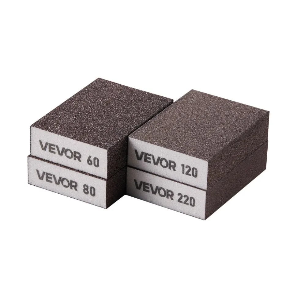 VEVOR Sanding Sponge, 4 Pcs, 60/80/120/220 Grit Assortment, Washable and Reusable Sanding Blocks for Dry & Wet Use, Coarse to Fine Sandpaper Blocks, for Polishing Drywall Wood Plastic Metal Furniture