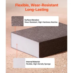 VEVOR Sanding Sponge, 4 Pcs, 60/80/120/220 Grit Assortment, Washable and Reusable Sanding Blocks for Dry & Wet Use, Coarse to Fine Sandpaper Blocks, for Polishing Drywall Wood Plastic Metal Furniture