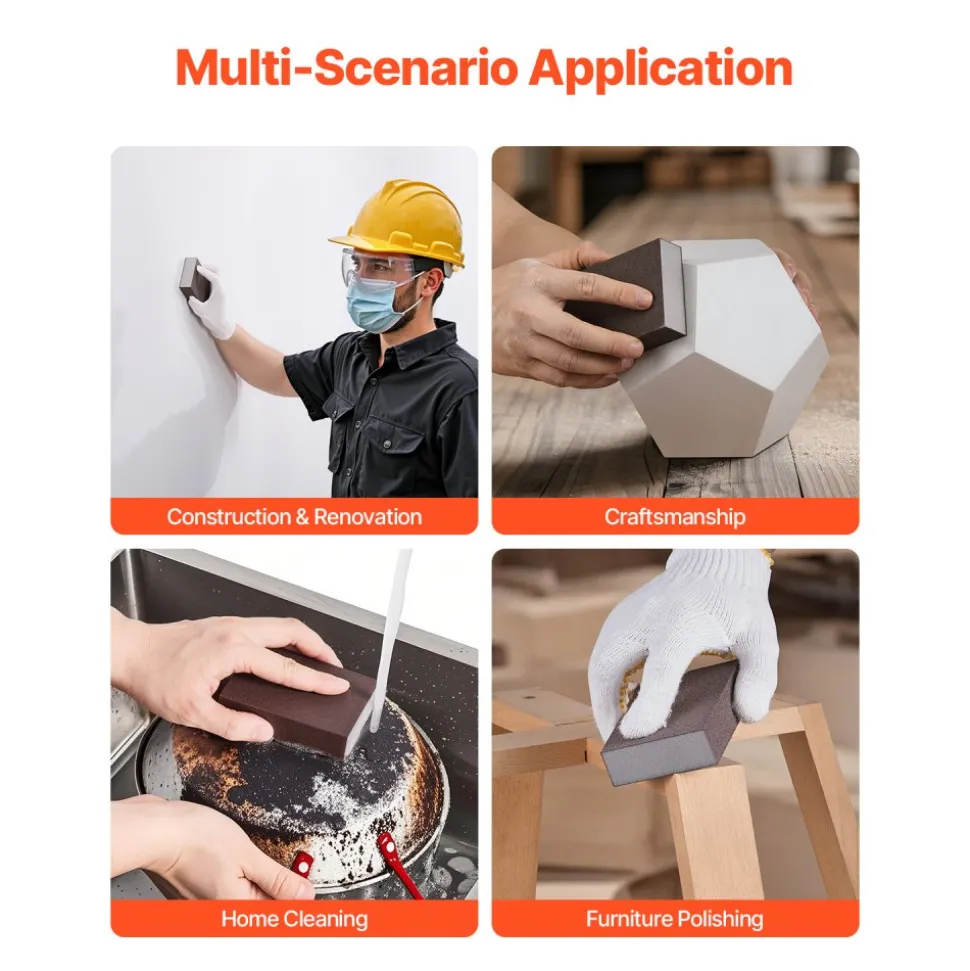 VEVOR Sanding Sponge, 4 Pcs, 60/80/120/220 Grit Assortment, Washable and Reusable Sanding Blocks for Dry & Wet Use, Coarse to Fine Sandpaper Blocks, for Polishing Drywall Wood Plastic Metal Furniture
