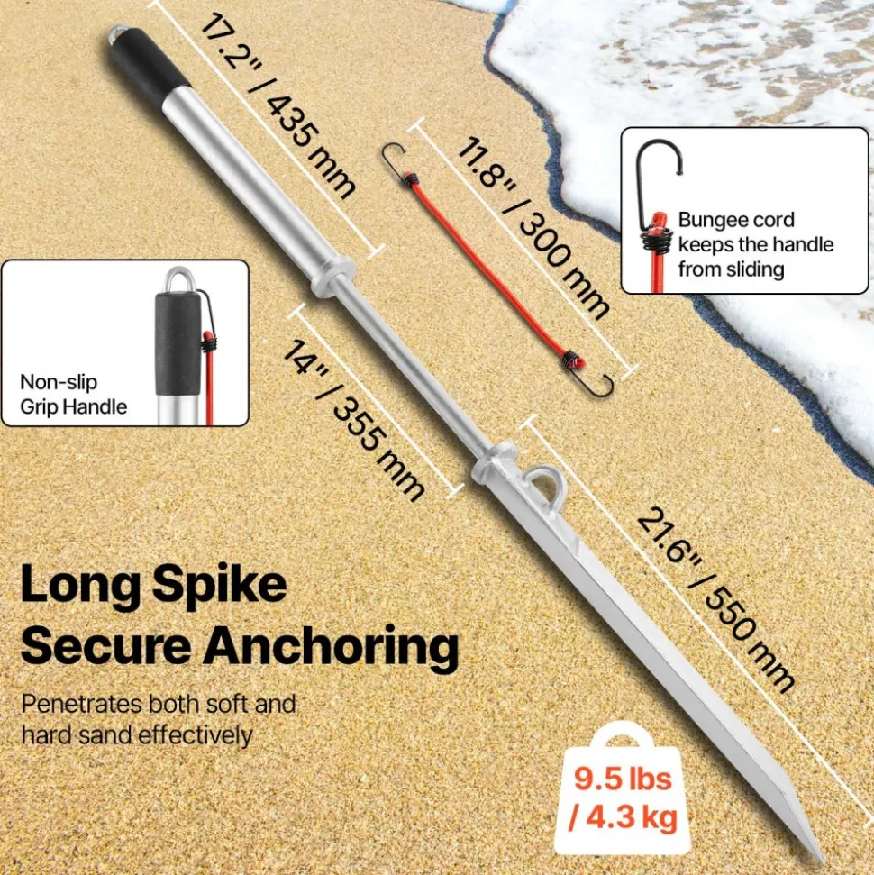 VEVOR Sand Spike Boat Anchor, 36 in Slide Anchor Shore Spike, Galvanized Carbon Steel Boat Shore Anchors, Shallow Water Beach Anchors, for Securing Jet Ski PWC Pontoon Kayak on Beaches & Sandbars