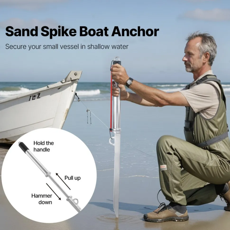 VEVOR Sand Spike Boat Anchor, 36 in Slide Anchor Shore Spike, Galvanized Carbon Steel Boat Shore Anchors, Shallow Water Beach Anchors, for Securing Jet Ski PWC Pontoon Kayak on Beaches & Sandbars