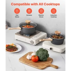VEVOR Saucepan Set, 1.5 QT & 2.5 QT Nonstick Saucepan with Glass Lids, Multipurpose Cooking Sauce Pots with Detachable Handles, Sauce Pan Kitchen Cooking Pot with Coating, Induction Compatible, Black
