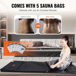 VEVOR Sauna Blanket for Detoxification, Portable Far Infrared Sauna for Home, PU Sauna Bag w/  Therapy Stones & Carbon Fiber Heating, 1-6 Level Adjustable Temp 95-185℉, 1-60 Minutes Timer, 75 x 35in
