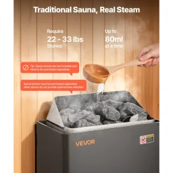 VEVOR Sauna Heater, 2KW AC 120V Electric Sauna Stove, Dry Steam Bath Saunas Stove with Pre-Drilled Bracket, Fit 52.9 to 88.2 CU.FT Saunas Rooms, Steam Bath Stoves for Home, Commercial, Leisure Venues