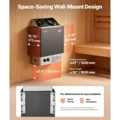 VEVOR Sauna Heater, 2KW AC 120V Electric Sauna Stove, Dry Steam Bath Saunas Stove with Pre-Drilled Bracket, Fit 52.9 to 88.2 CU.FT Saunas Rooms, Steam Bath Stoves for Home, Commercial, Leisure Venues