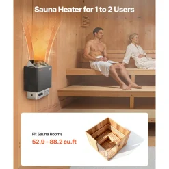 VEVOR Sauna Heater, 2KW AC 120V Electric Sauna Stove, Dry Steam Bath Saunas Stove with Pre-Drilled Bracket, Fit 52.9 to 88.2 CU.FT Saunas Rooms, Steam Bath Stoves for Home, Commercial, Leisure Venues
