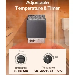 VEVOR Sauna Heater, 6KW 220V Electric Sauna Stove, Steam Bath Sauna Heater with Built-In Controls, 3h Timer and Adjustable Temp for Max. 176-318 Cubic Feet, Home Hotel Spa Shower Use