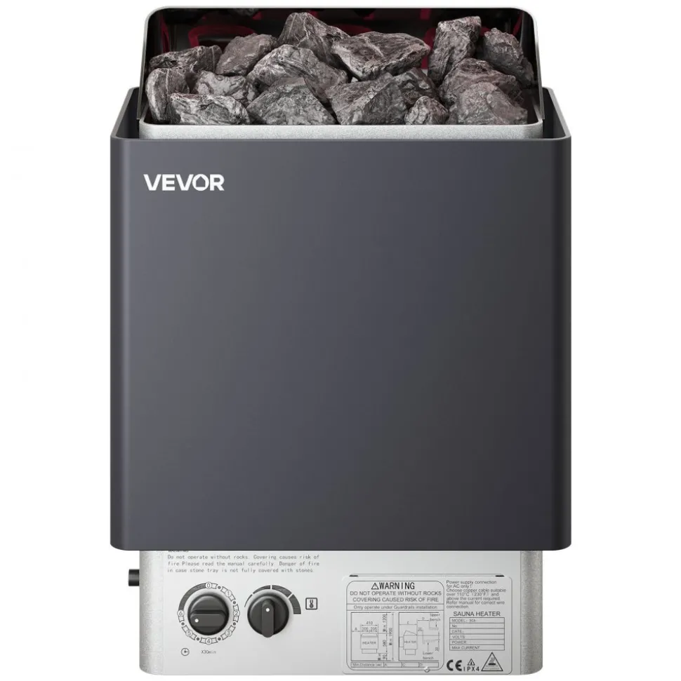 VEVOR Sauna Heater, 6KW 220V Electric Sauna Stove, Steam Bath Sauna Heater with Built-In Controls, 3h Timer and Adjustable Temp for Max. 176-318 Cubic Feet, Home Hotel Spa Shower Use