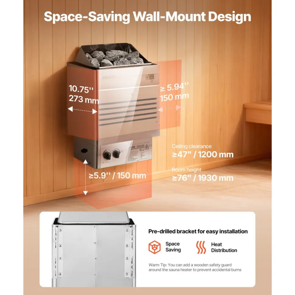 VEVOR Sauna Heater, 6KW 240V Electric Sauna Stove, Dry Steam Bath Saunas Stove with Pre-Drilled Bracket, Fit 176.5 to 317.8 CU.FT Saunas Rooms, Steam Bath Stoves for Home, Commercial, Leisure Venues
