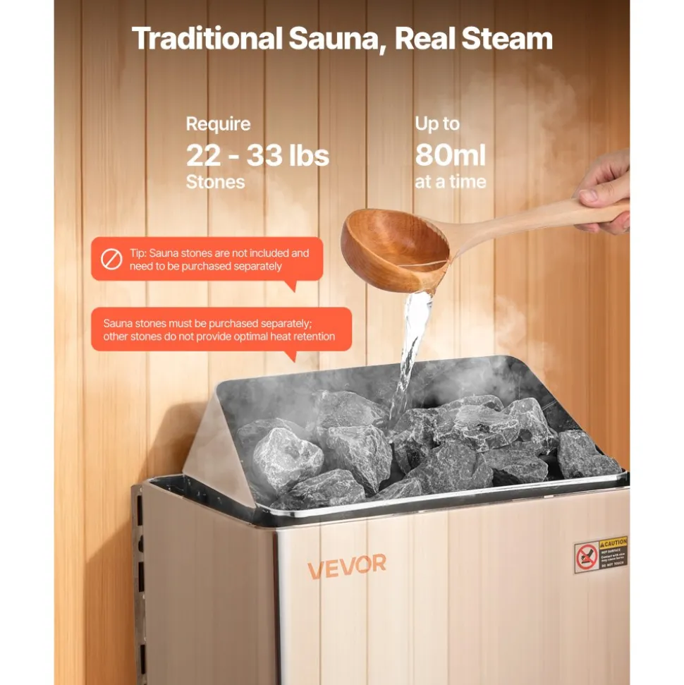 VEVOR Sauna Heater, 6KW 240V Electric Sauna Stove, Dry Steam Bath Saunas Stove with Pre-Drilled Bracket, Fit 176.5 to 317.8 CU.FT Saunas Rooms, Steam Bath Stoves for Home, Commercial, Leisure Venues