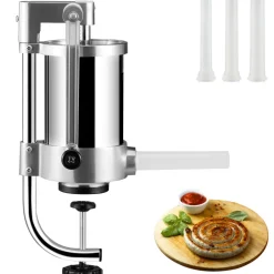 VEVOR Sausage Stuffer, 2.5LBS/1.5L Capacity, 304 Stainless Steel Vertical Sausage Stuffer, Sausage Filling Machine with 3 Stuffing Tubes, Suction Base and Manual Crank for Household or Commercial Use