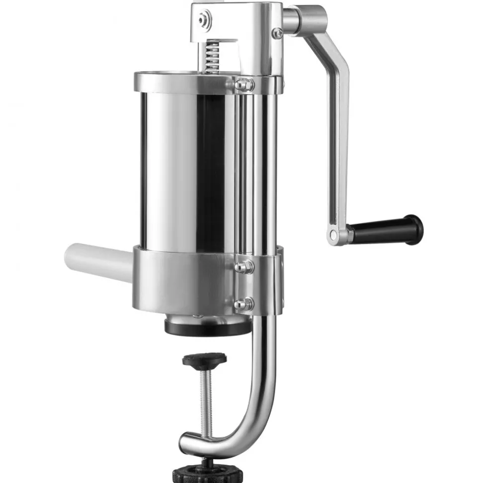 VEVOR Sausage Stuffer, 2.5LBS/1.5L Capacity, 304 Stainless Steel Vertical Sausage Stuffer, Sausage Filling Machine with 3 Stuffing Tubes, Suction Base and Manual Crank for Household or Commercial Use