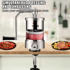 VEVOR Sausage Stuffer, 2.5LBS/1.5L Capacity, 304 Stainless Steel Vertical Sausage Stuffer, Sausage Filling Machine with 3 Stuffing Tubes, Suction Base and Manual Crank for Household or Commercial Use