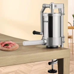 VEVOR Sausage Stuffer, 2.5LBS/1.5L Capacity, 304 Stainless Steel Vertical Sausage Stuffer, Sausage Filling Machine with 3 Stuffing Tubes, Suction Base and Manual Crank for Household or Commercial Use
