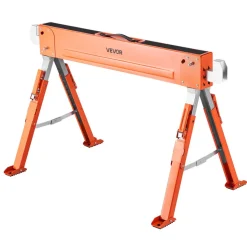 VEVOR Saw Horses, 2 Pack Folding Work Horses, 1800 lbs Load Capacity Sawhorse with Heavy Duty Legs, Adjustable Height Saw Horse with Non-Slip Foot Pads, for Woodworking, Carpenters & Contractors
