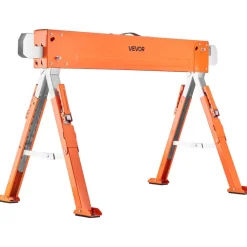 VEVOR Saw Horses, 2 Pack Folding Work Horses, 1800 lbs Load Capacity Sawhorse with Heavy Duty Legs, Adjustable Height Saw Horse with Non-Slip Foot Pads, for Woodworking, Carpenters & Contractors