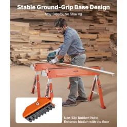 VEVOR Saw Horses, 2 Pack Folding Work Horses, 1800 lbs Load Capacity Sawhorse with Heavy Duty Legs, Adjustable Height Saw Horse with Non-Slip Foot Pads, for Woodworking, Carpenters & Contractors