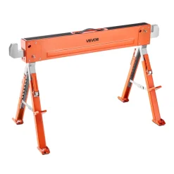 VEVOR Saw Horses, 2 Pack Folding Work Horses, 1800 lbs Load Capacity Sawhorse with Heavy Duty Legs, Adjustable Height Saw Horse with Non-Slip Foot Pads, for Woodworking, Carpenters & Contractors