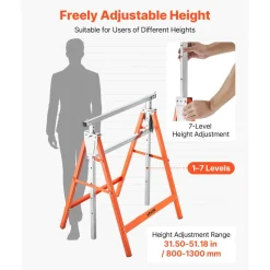 VEVOR Saw Horses, 2 Pack Folding Work Horses, 440 lbs Load Capacity Sawhorse with Heavy Duty Legs, Adjustable Height Saw Horse with Non-Slip Foot Pads, for Woodworking, Carpenters & Contractors