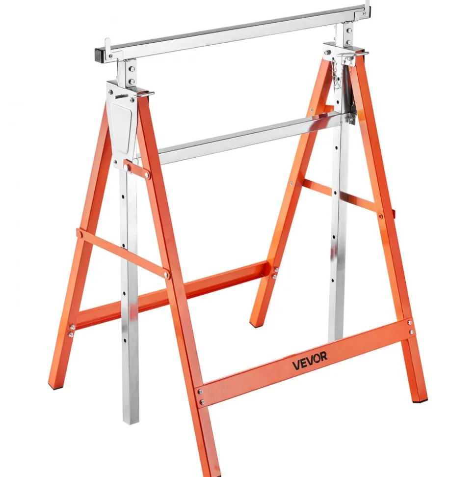 VEVOR Saw Horses, 2 Pack Folding Work Horses, 440 lbs Load Capacity Sawhorse with Heavy Duty Legs, Adjustable Height Saw Horse with Non-Slip Foot Pads, for Woodworking, Carpenters & Contractors