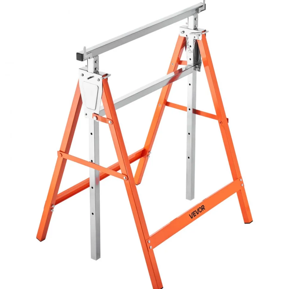VEVOR Saw Horses, 2 Pack Folding Work Horses, 440 lbs Load Capacity Sawhorse with Heavy Duty Legs, Adjustable Height Saw Horse with Non-Slip Foot Pads, for Woodworking, Carpenters & Contractors