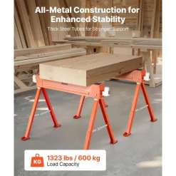 VEVOR Saw Horses, 2 Pack Folding Work Horses, 1323 lbs Load Capacity Sawhorse with Heavy Duty Legs, All-Metal Portable Saw Horse with Non-Slip Foot Pads, for Woodworking, Carpenters & Contractors