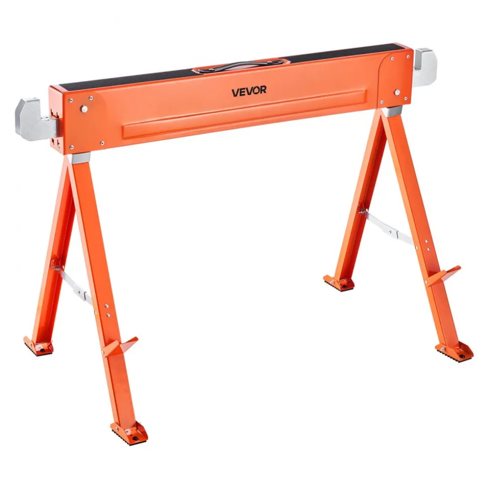 VEVOR Saw Horses, 2 Pack Folding Work Horses, 1323 lbs Load Capacity Sawhorse with Heavy Duty Legs, All-Metal Portable Saw Horse with Non-Slip Foot Pads, for Woodworking, Carpenters & Contractors