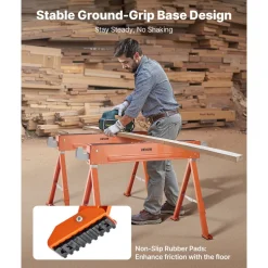 VEVOR Saw Horses, 2 Pack Folding Work Horses, 1323 lbs Load Capacity Sawhorse with Heavy Duty Legs, All-Metal Portable Saw Horse with Non-Slip Foot Pads, for Woodworking, Carpenters & Contractors