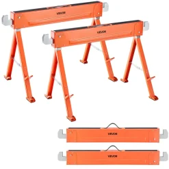VEVOR Saw Horses, 2 Pack Folding Work Horses, 1323 lbs Load Capacity Sawhorse with Heavy Duty Legs, All-Metal Portable Saw Horse with Non-Slip Foot Pads, for Woodworking, Carpenters & Contractors