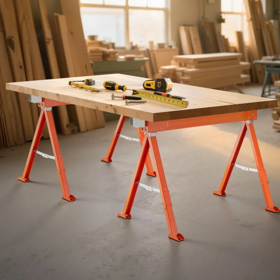VEVOR Saw Horses, 2 Pack Folding Work Horses, 1323 lbs Load Capacity Sawhorse with Heavy Duty Legs, All-Metal Portable Saw Horse with Non-Slip Foot Pads, for Woodworking, Carpenters & Contractors