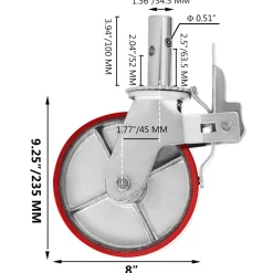VEVOR Scaffolding Wheels Set, Heavy Duty 4-Pack 8" Scaffolding Casters, with 4400 Lbs Per Set and Locking Stem Casters with Brake, Polyurethane Replacement for Scaffold, Shelves, Workbench