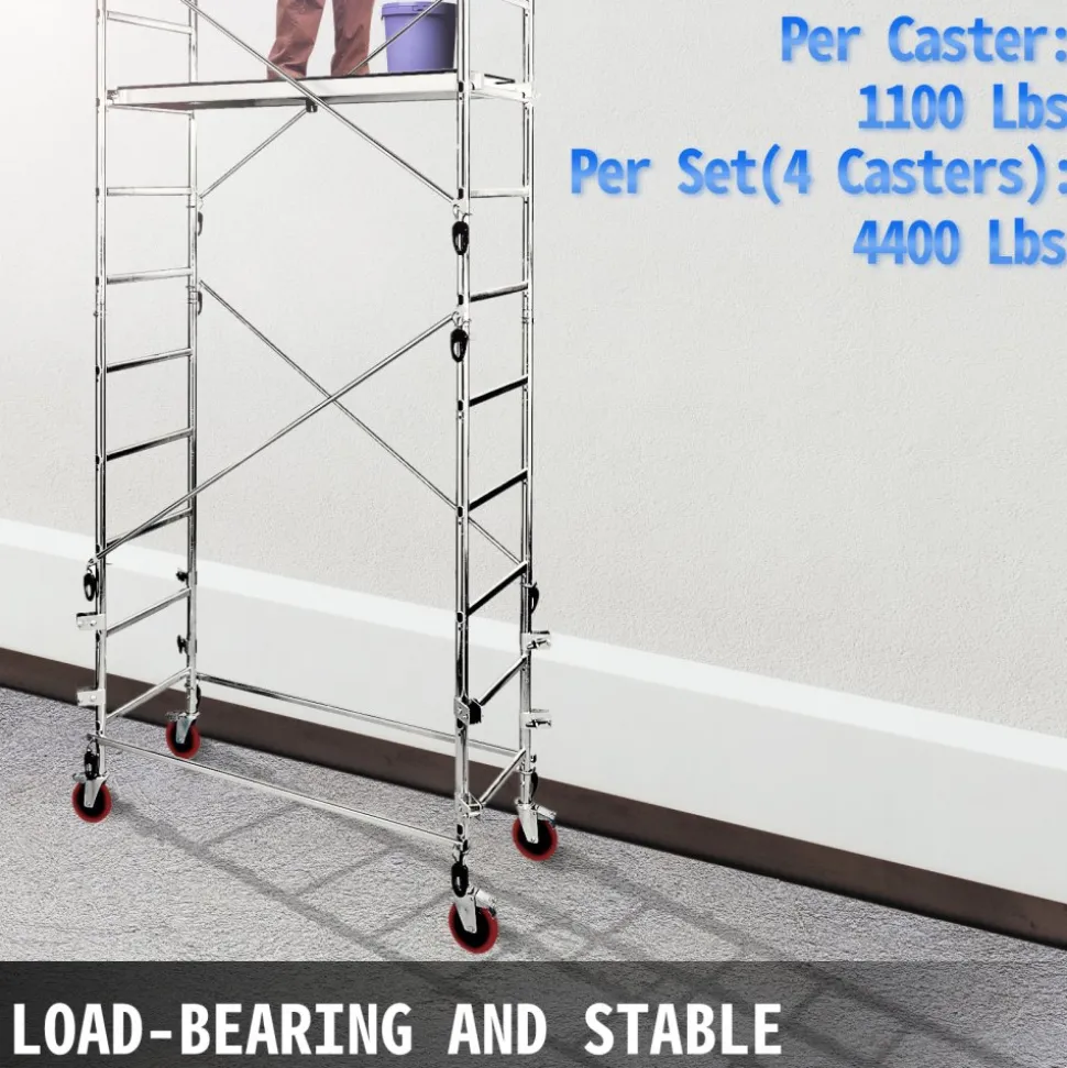 VEVOR Scaffolding Wheels Set, Heavy Duty 4-Pack 8" Scaffolding Casters, with 4400 Lbs Per Set and Locking Stem Casters with Brake, Polyurethane Replacement for Scaffold, Shelves, Workbench