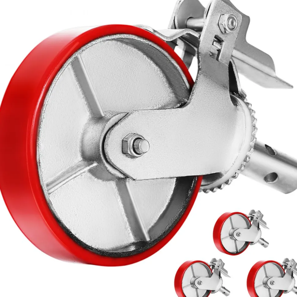 VEVOR Scaffolding Wheels Set, Heavy Duty 4-Pack 8" Scaffolding Casters, with 4400 Lbs Per Set and Locking Stem Casters with Brake, Polyurethane Replacement for Scaffold, Shelves, Workbench