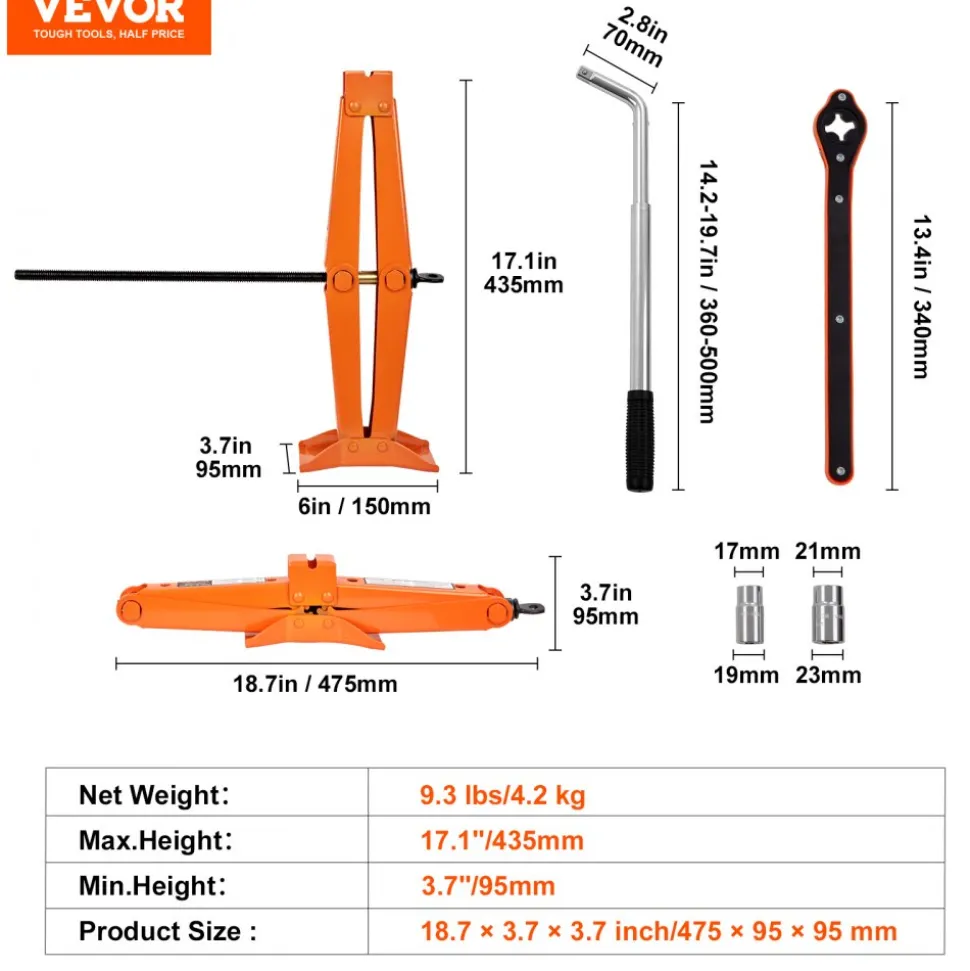 VEVOR Scissor Jack, 2.5 Ton/5512 lbs Scissor Car Jack, 3.7"-17.1" Lifting Range Scissor Lift Jack with Ratcheting Handle and L-Wrench, Portable Tire Jack for Cars Trucks Sedans MPVs