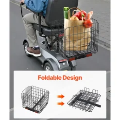 VEVOR Scooter Rear Basket, Folding Metal Wire Basket, Heavy Duty & Spacious Cargo Basket, Works with 1-inch Receiver, Compatible with Most Golden, Drive & Pride Mobility Scooter