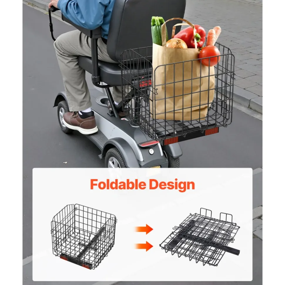 VEVOR Scooter Rear Basket, Folding Metal Wire Basket, Heavy Duty & Spacious Cargo Basket, Works with 1-inch Receiver, Compatible with Most Golden, Drive & Pride Mobility Scooter