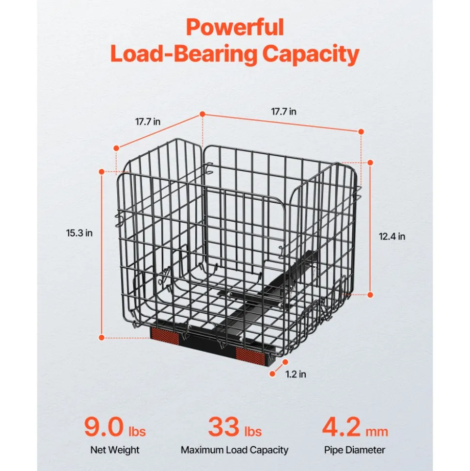 VEVOR Scooter Rear Basket, Folding Metal Wire Basket, Heavy Duty & Spacious Cargo Basket, Works with 1-inch Receiver, Compatible with Most Golden, Drive & Pride Mobility Scooter
