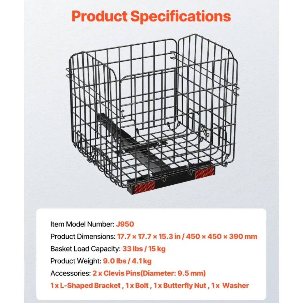VEVOR Scooter Rear Basket, Folding Metal Wire Basket, Heavy Duty & Spacious Cargo Basket, Works with 1-inch Receiver, Compatible with Most Golden, Drive & Pride Mobility Scooter
