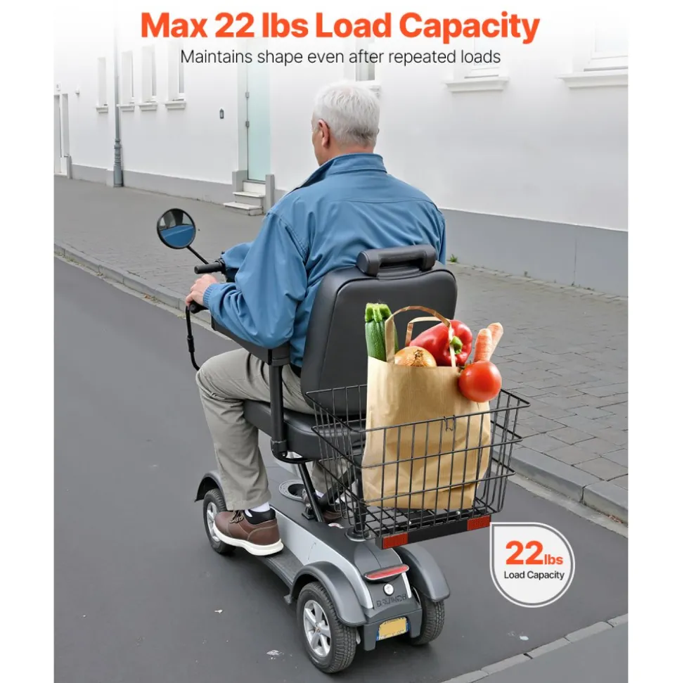VEVOR Scooter Rear Basket, Heavy Duty Metal Wire Basket with Handle, Spacious Cargo Basket, Works with 1-inch Receiver, Compatible with Most Golden, Drive & Pride Mobility Scooter